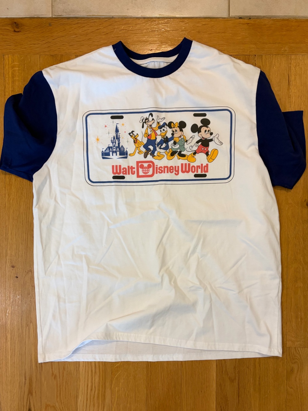 Disney Vault 50th Anniversary License Plate Baseball Tee Shirt, size large